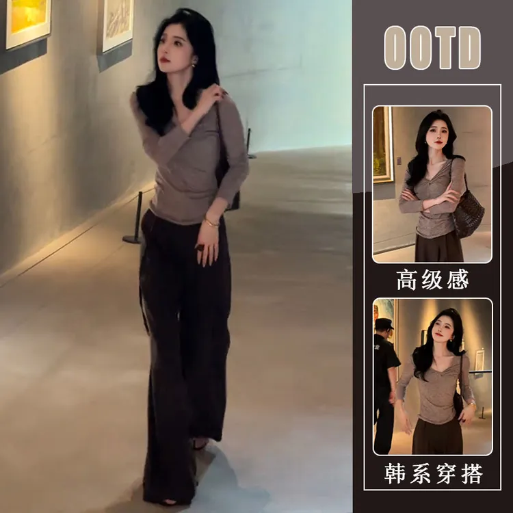 欧洲站秋季新款气质优雅设计感长袖上衣英伦风女神范半身裙两件套