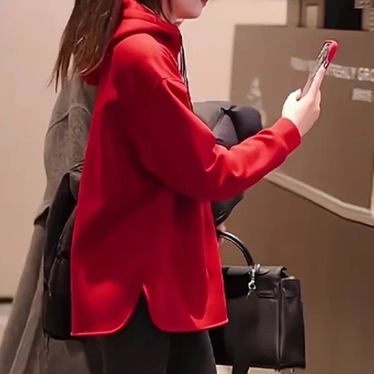 设计感半拉链时尚百搭连帽卫衣女冬季新款欧韩穿搭宽松不规则上衣