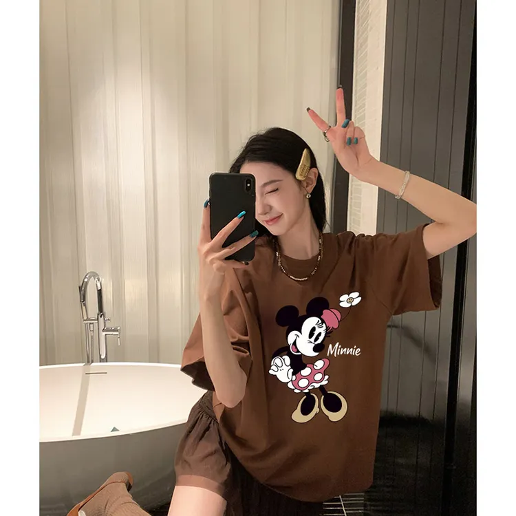 韩系米奇米妮纯棉短袖t恤夏季洋气女装大码上衣圆领印花潮牌半袖