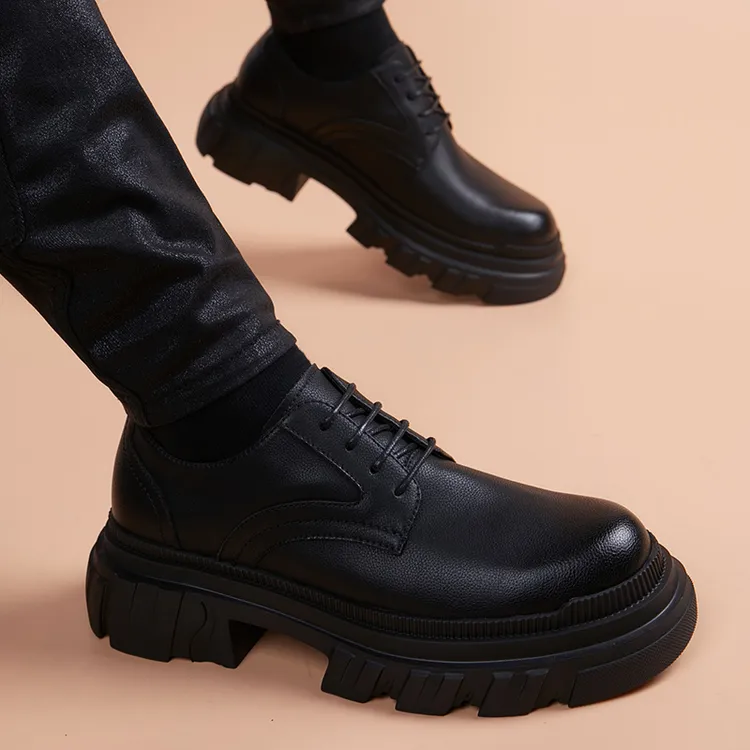 德比鞋男真皮透气新款厚底百搭韩版低帮鞋商务内增高男士休闲皮鞋