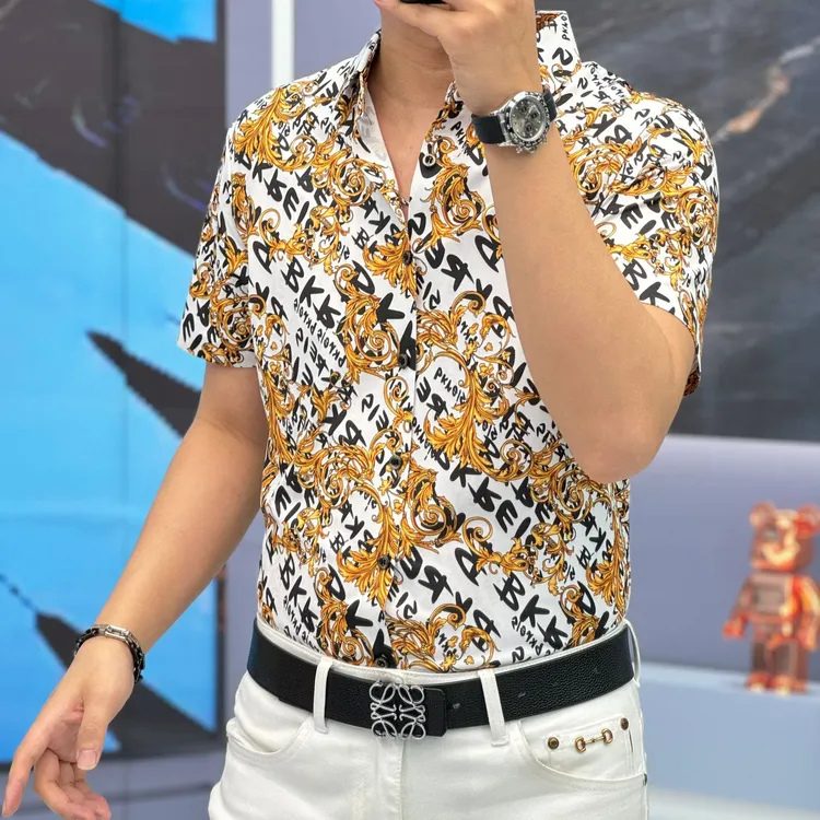 25夏季（轩诚）桑蚕丝莱赛尔印花潮流休闲轻奢时尚百搭短袖衬衫男款