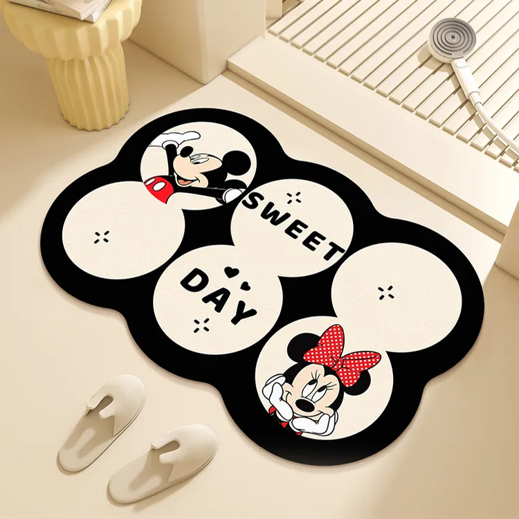 米奇米妮硅藻泥浴室吸水地垫家用厕所卫浴速干防滑脚垫免打理地毯