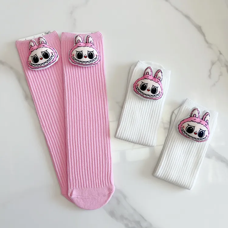 儿童拉布袜子秋冬新款韩国网红潮童袜女童棉袜中筒袜宝宝公仔袜