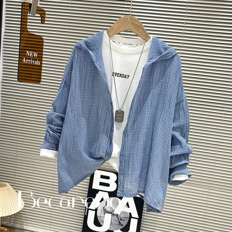 130-180【淏妈原创】青少年夏季薄款衬衫男童中大童衬衣儿童长袖潮