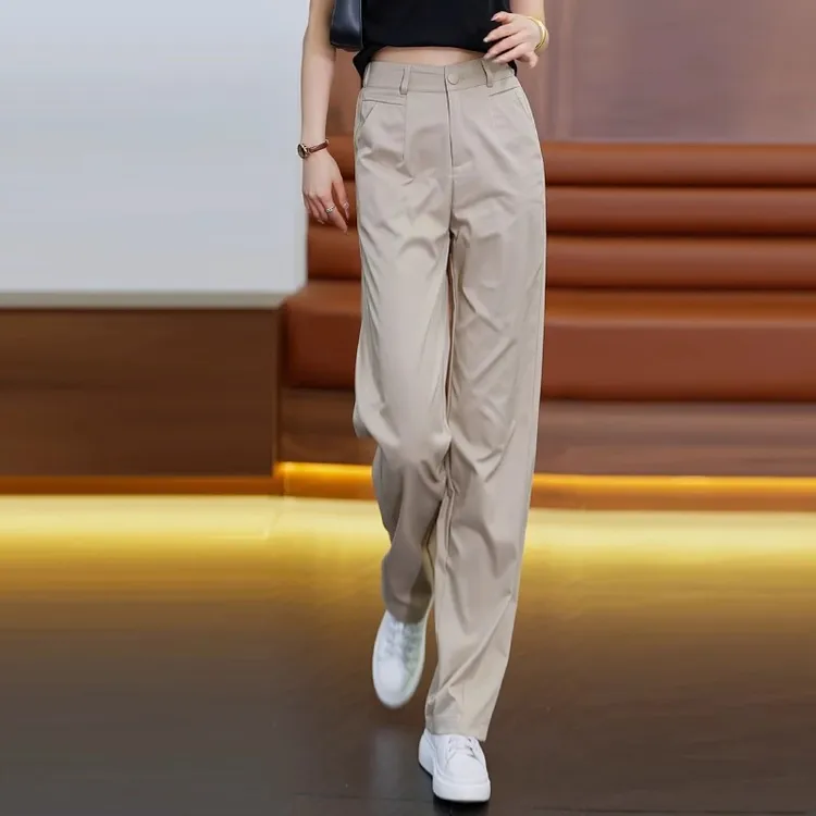 卡其色裤子女夏季薄款百搭宽松显瘦阔腿裤2025新款休闲直筒九分裤