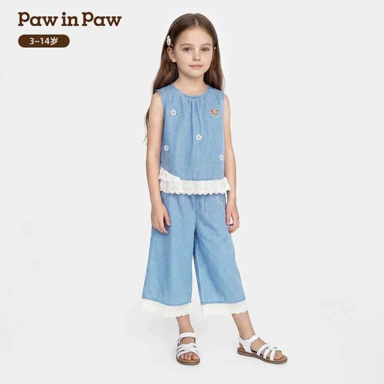 【冰感防晒】PawinPaw童装26年夏季新款女童牛仔套装甜美PCSMG2422K