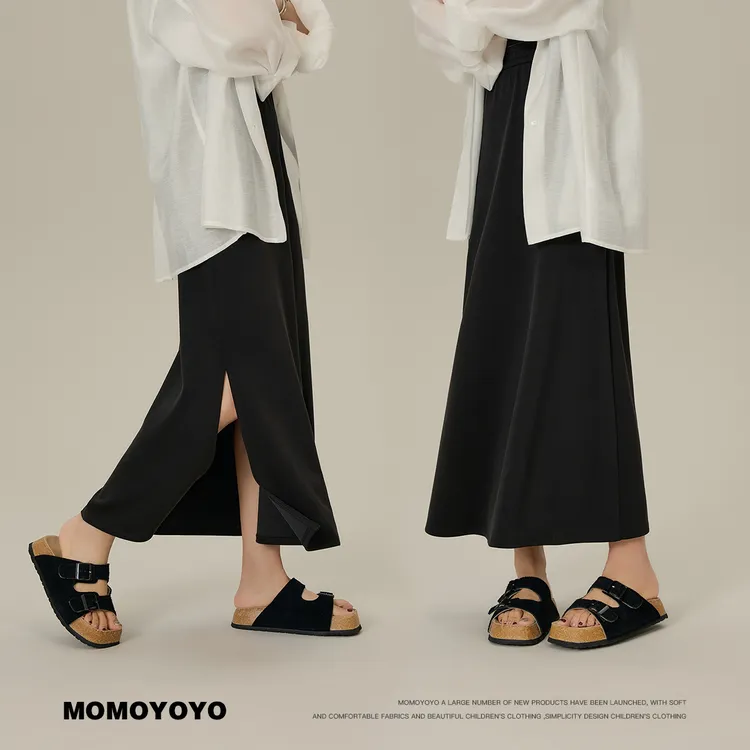 辰辰妈【舒适区】夏季显瘦显腿长百搭侧开叉a字裙开叉半身裙 8024DM