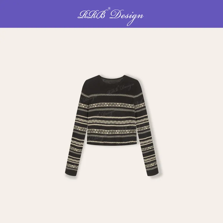 RRB Design 「自由态度」山羊绒+超细羊毛美式复古条纹显瘦长袖毛衣