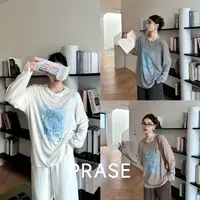 PRASE·噜【晚酌T】微胖天丝羊毛秋女圆领印花针织长袖T恤PR507E04