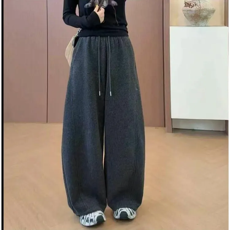 【正版原版➕高货品质】羊绒毛呢冬加绒加厚阔腿裤女高腰垂感弯刀裤d