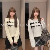 【mimius】喵 羊毛蝴蝶结圆领长袖毛衣+蕾丝拼接针织小黑裙 WG11031