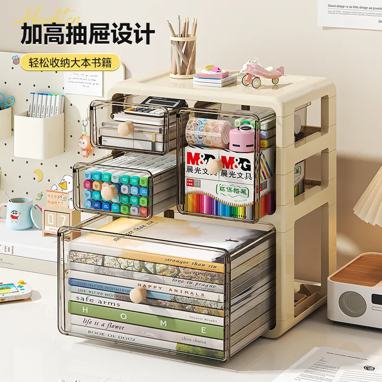 桌面收纳盒透明办公室书桌文具杂物置物架大容量抽屉式整理储物盒