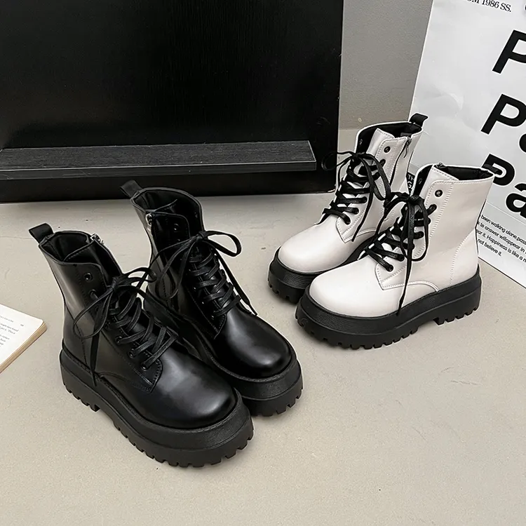 2025厚底马丁靴女系带小个子增高短筒靴子秋季英伦显脚小短靴鞋子