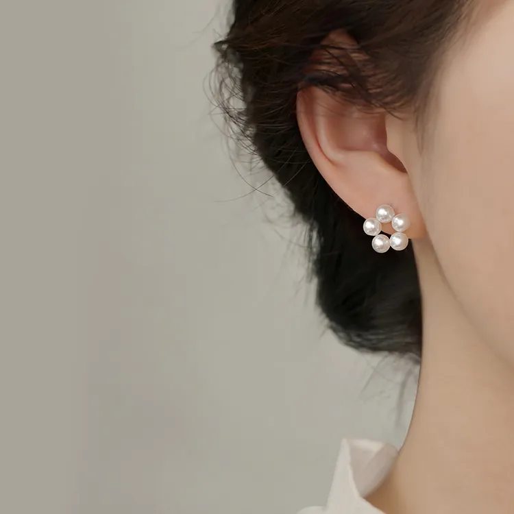 925银仿珍珠耳饰 925银法式珠珠花朵耳钉女2025新款爆款小众耳环