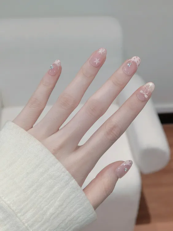 Taffy 【 A025-小粉豹】纯手工短款穿戴甲清透气质显白美甲