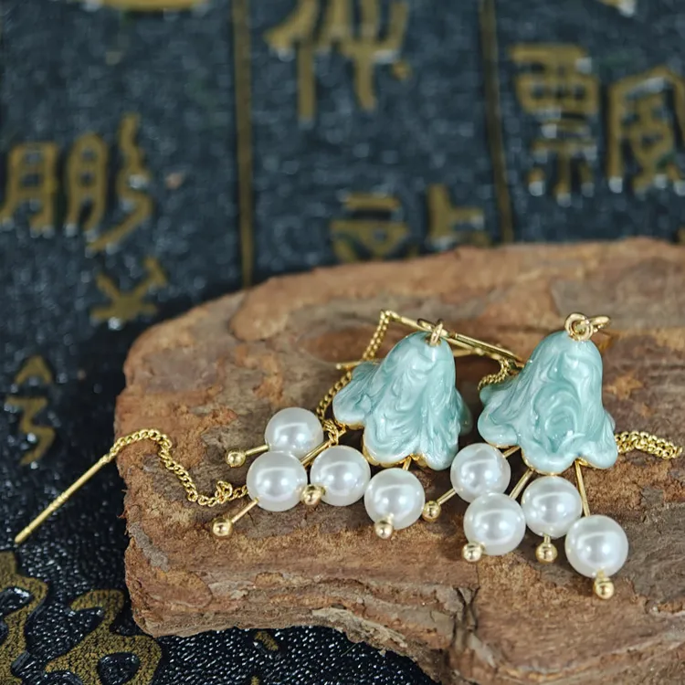 铜合金珐琅耳饰 珐琅福禄（铃兰花）耳饰 