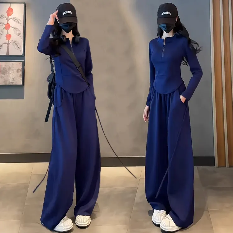 时尚套装女2025春秋新款半拉链立领长袖卫衣显瘦休闲运动两件套潮