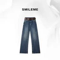 SMILEME【型浪暗涌】宽松垂坠感慵懒范微喇牛仔裤R5373003