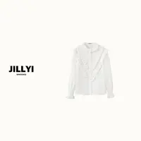 jillyi【宫廷花园】白色圆领蕾丝木耳工艺公主气质优雅时尚衬衫