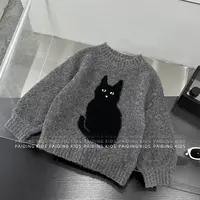 阿卷冬装男女童韩版时尚撞色猫咪提花保暖软糯套头毛衣SJ6761