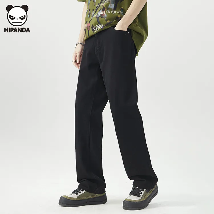 Hi Panda潮牌黑色直筒牛仔裤男士秋冬新款美式高街宽松休闲阔腿裤