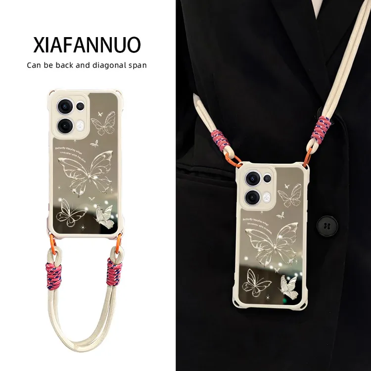 镜子适用opporeno13手机壳reno13pro斜挎四角oppo防摔保护蝴蝶女