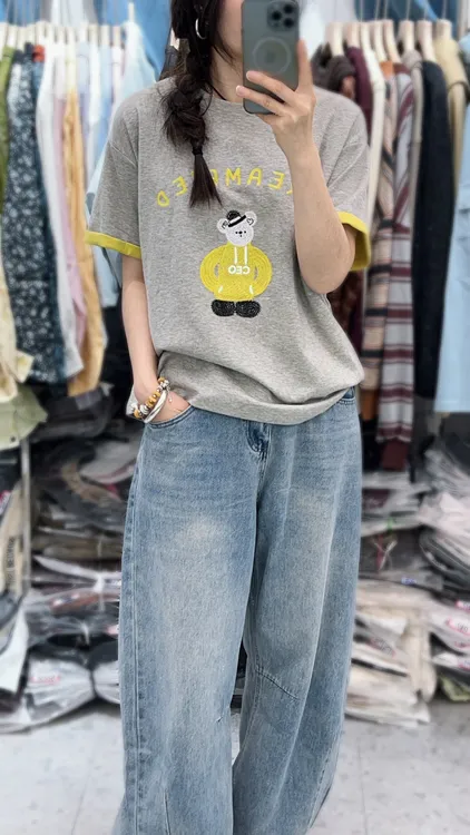 百搭春夏宽松小熊棉T