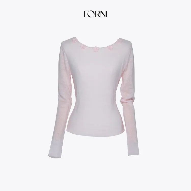 9月23日10:00新品 FORNI 玫瑰的故事 手工钩织花朵羊毛针织衫