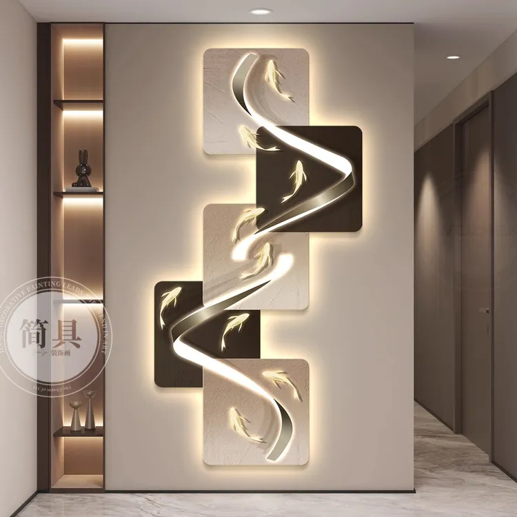 轻奢led带灯入户玄关装饰画走廊过道挂画壁画简约现代高级感抽象