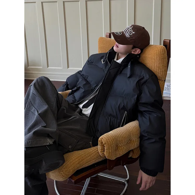 QIUYIDAODI冬季美式复古高级感短款棉服宽松加厚纯色百搭情侣外套