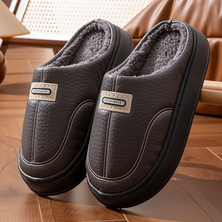 2025冬季新款男士棉拖鞋大码家居用室内防滑防水保暖加绒厚底棉鞋