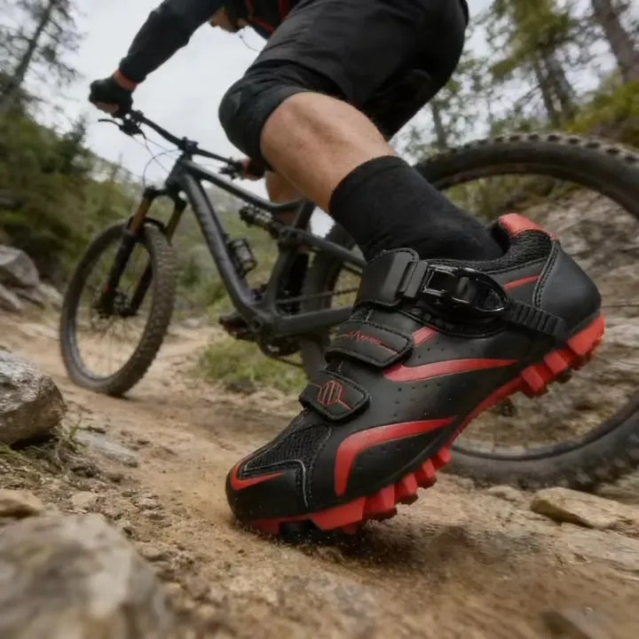 新款男女通用公路山地车硬底锁鞋户外骑行助力鞋