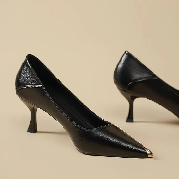 米兰【设计师】驭瑛☆跟高4-6CM/职业高级感细跟软皮金属头高跟鞋女