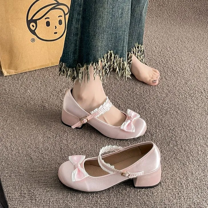 小香风甜美蝴蝶结单鞋女2025年春季新款浅口圆头时尚百搭玛丽珍鞋