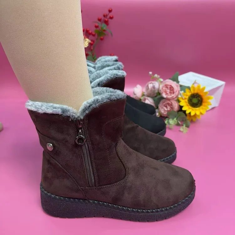 圆头拉链休闲风冬季保暖高帮鞋舒适软底加厚中老年