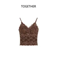 【TOGETHER】· ·秋季法式厚款蕾丝暖绒吊带背心带胸垫外穿内搭W2168