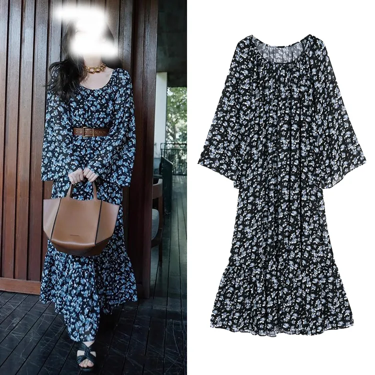 朱珠同款法式复古收腰连衣裙碎花显瘦气质清新长裙夏季显瘦茶歇风