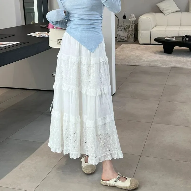 韩版蕾丝法式夏季蛋糕裙小个子半身裙女高腰显瘦裙子百搭中长裙子