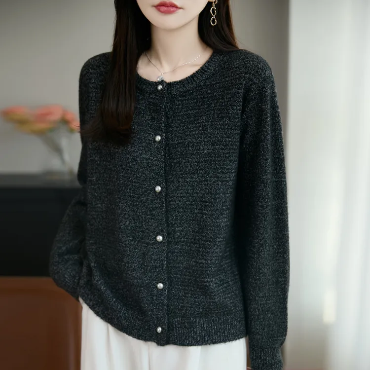 哥弟阿玛施正品秋冬新款花纱圆领女毛针织开衫宽松百搭气质小香风