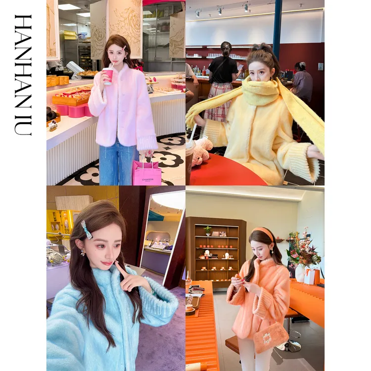 韩韩IU【千金奶兔】时尚休闲潮流百搭立领防风保暖仿貂绒环保毛外套