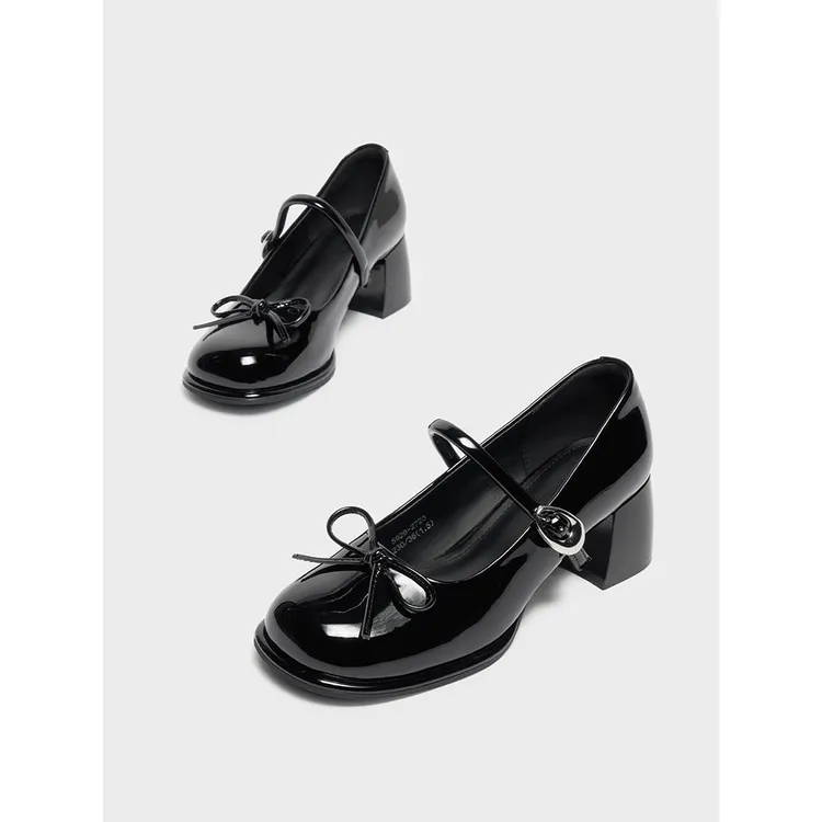 IEF/爱依服玛丽珍鞋2025秋季新款温柔风蝴蝶结设计粗跟单鞋流光风