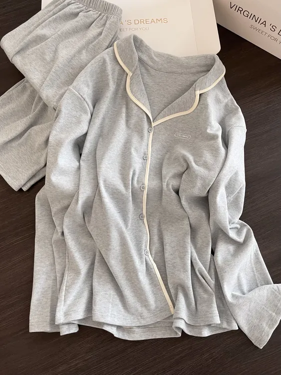 【DMXJ大梦想家】甜美气质纯色高级感睡衣秋季女新款休闲家居服套装