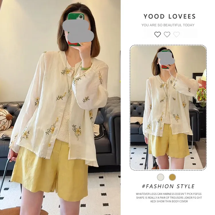 2025夏季新款韩系小众慵懒风防晒衬衫短裤新中式气质显瘦两件套女