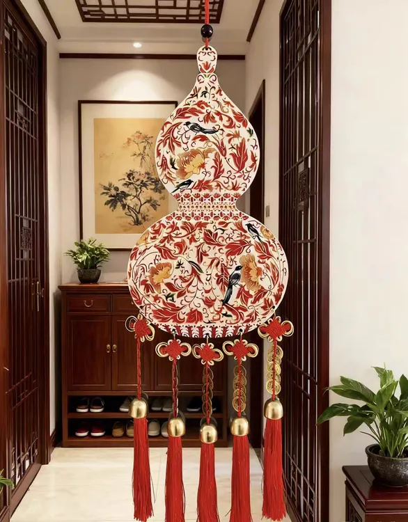 2026新款宝相花葫芦五帝钱挂件对联乔迁过年玄关客厅装饰
