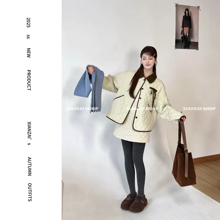 XIANZAI【糯米小丸子】冬季新款保暖菱格羽绒服外套短裙两件套装
