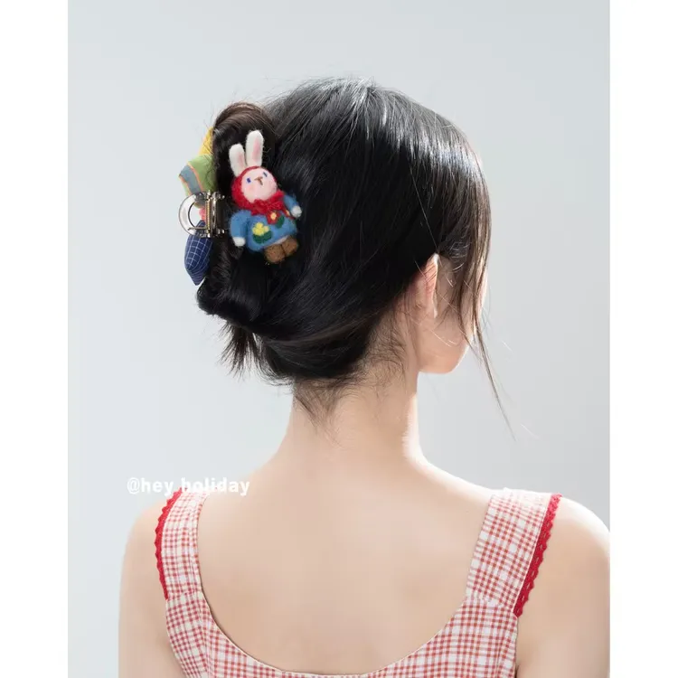 可爱玩偶AB面蝴蝶结抓夹百搭少女甜美温柔发夹后脑勺盘发夹女孩