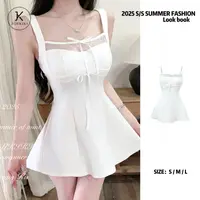 JOYKIKI金金【月光少女】气质纯欲拼接蝴蝶结设计连衣裙J25B454