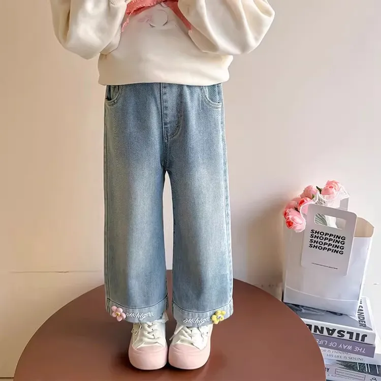小女孩女童春季牛仔长裤宝宝洋气时尚裤子新款儿童装春秋阔腿裤
