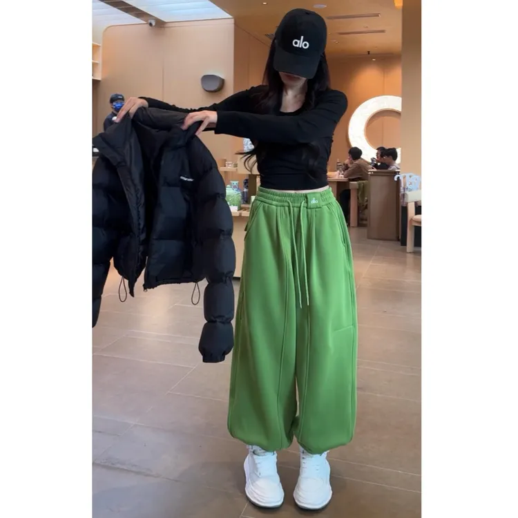 2026春季刺绣高腰显瘦慵懒宽松灯笼束脚卫裤商品图