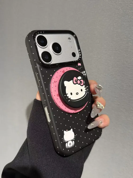 波点kitty适用iPhone17promax磁吸支架手机壳苹果15卡通13防摔16